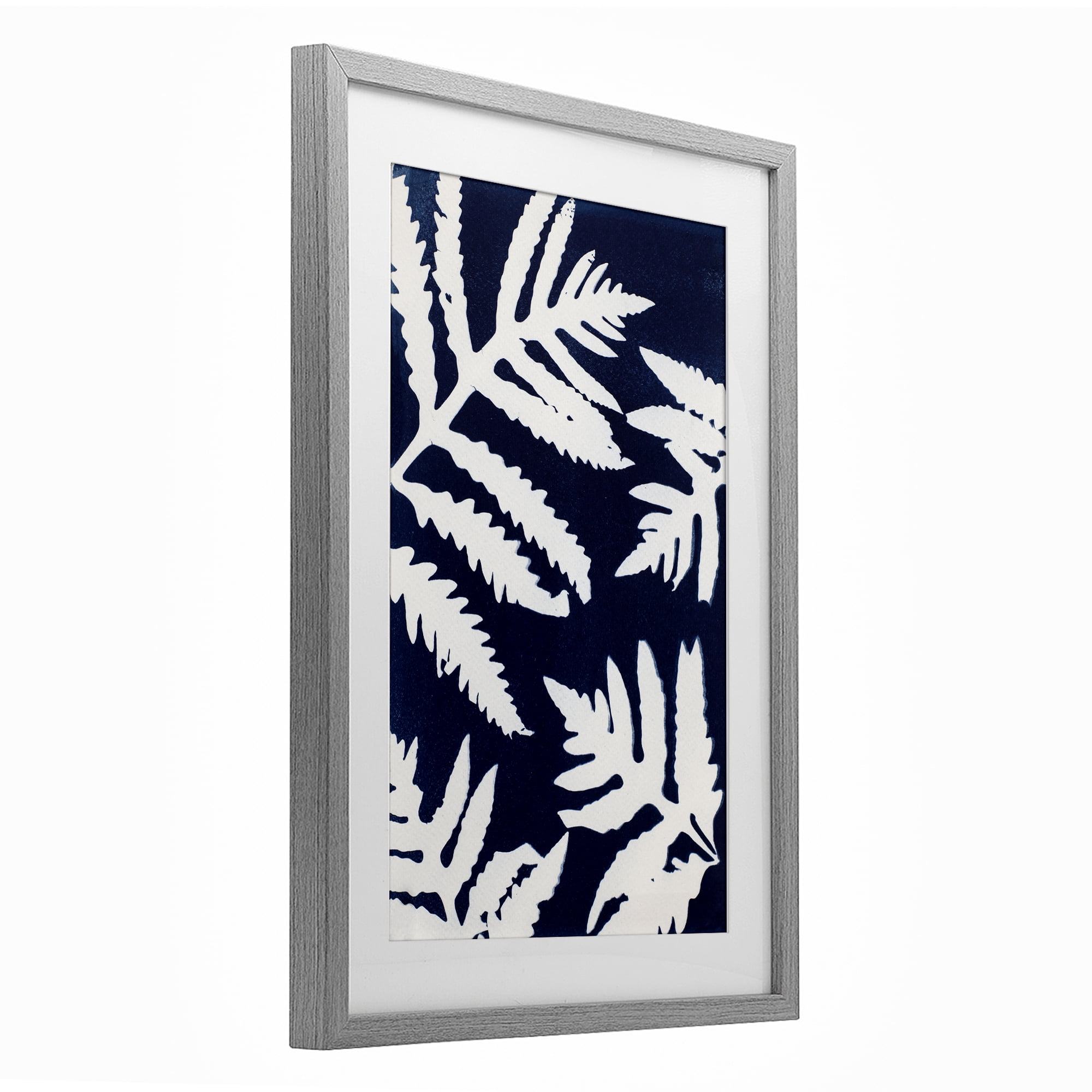 Stupell Industries White Ferns on Indigo Gray Framed Print Under Glass, design by Lynn Byrd