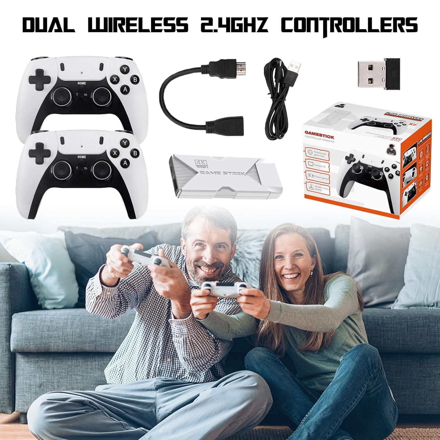 2025 New Generation 4k HD HDMI Plug & Play Tv Video Retro Gaming Stick, Built In 75,000+ Games With 18 Emulators, Support 23 Languages, for All TVs (64GB)