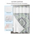 thumbnail image 4 of No Hook Shower Curtain with Snap-in Liner, Green Purple Boho Waterproof Fabric Bathroom Curtains, Vintage Abstract Art Floral Ethnic Tribe Bath Curtains & Mesh Top Window Stand Up Stall 36"x72", 4 of 9