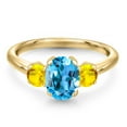 thumbnail image 3 of Gem Stone King 2.22 Ct Oval Swiss Blue Topaz Yellow Sapphire 18K Yellow Gold Plated Silver Ring (Size 5), 3 of 6
