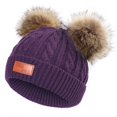thumbnail image 1 of Gorro de lana para niños con bola de pelo doble de otoño e invierno, gorro de punto para bebé con bola de pelo de mapache de imitación, 1 of 5
