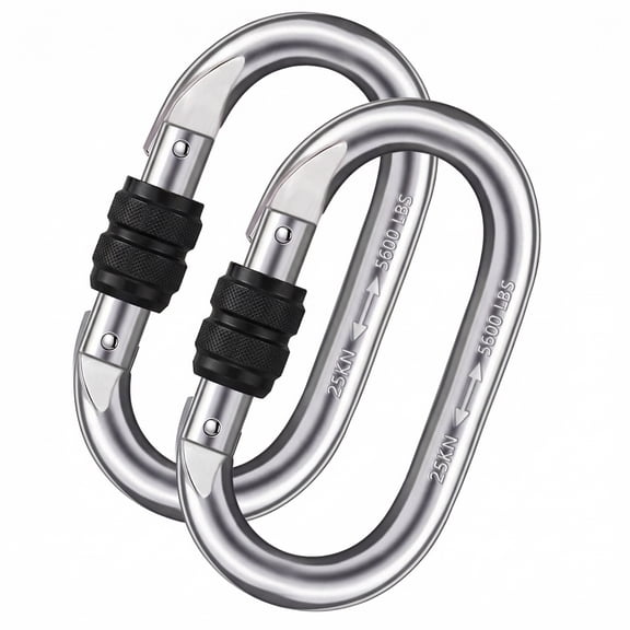 CNDRLEF Heavy Duty Locking Carabiner Clips, 25kN / 5600 lbs Screw Lock Metal Carabiners with Knurled Anti-Slip Sleeve, O-Shape for Hammocks, Camping, Gear Storage, Hanging Chair, 2 Pack