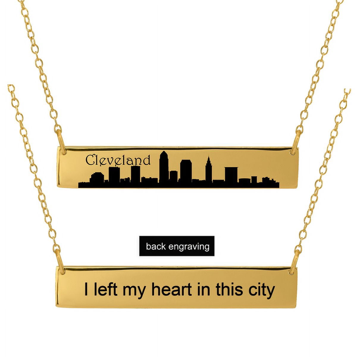 Personalized Sterling Silver, Gold Plated, 10k or 14k City Skyline Bar Necklace With 18 inch Link Chain