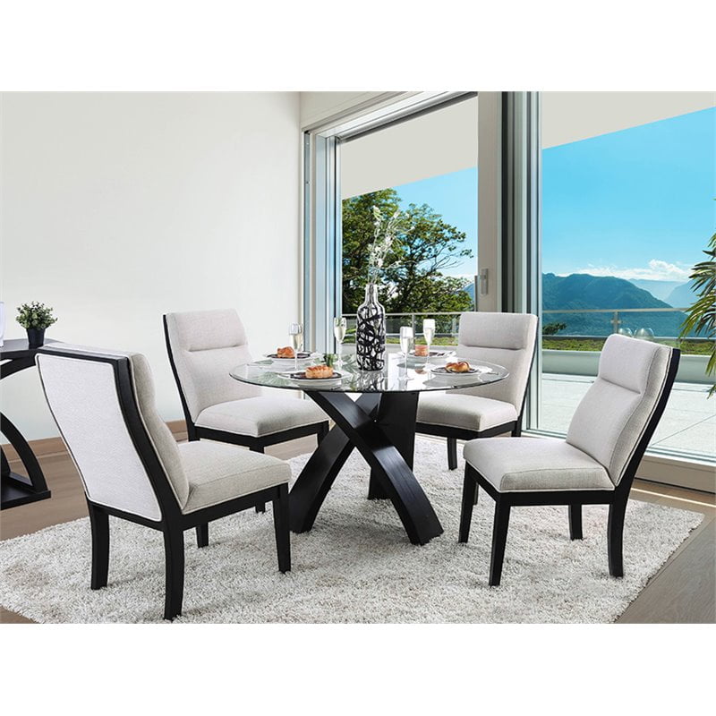 Round Glass Top Dining Set, 5 Piece Round Glass Dining Table Set