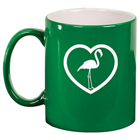 

Ceramic Coffee Tea Mug Heart Flamingo (Green)