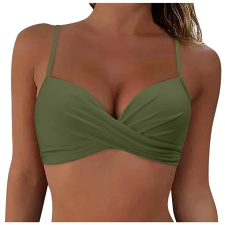 CAICJ98 Women s Bikini Top Lace Up Crisscross Swim Crop Tops High Neck Swimsuit Bra Padded AG S