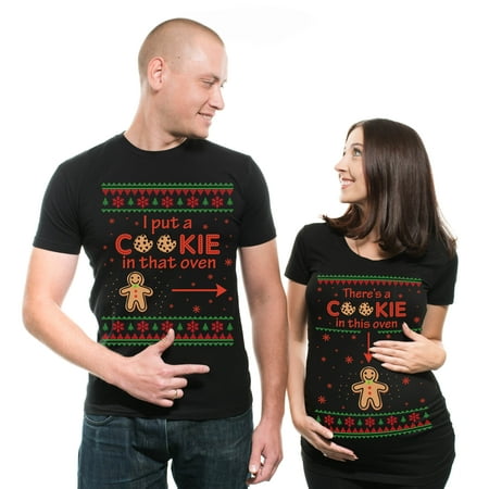 

Christmas Couple Matching Maternity Tees Best Christmas Gift Pregnancy Shirt There is a cookie in that Oven Maternity Tee Shirt Gift Tee Men Large - Women Large