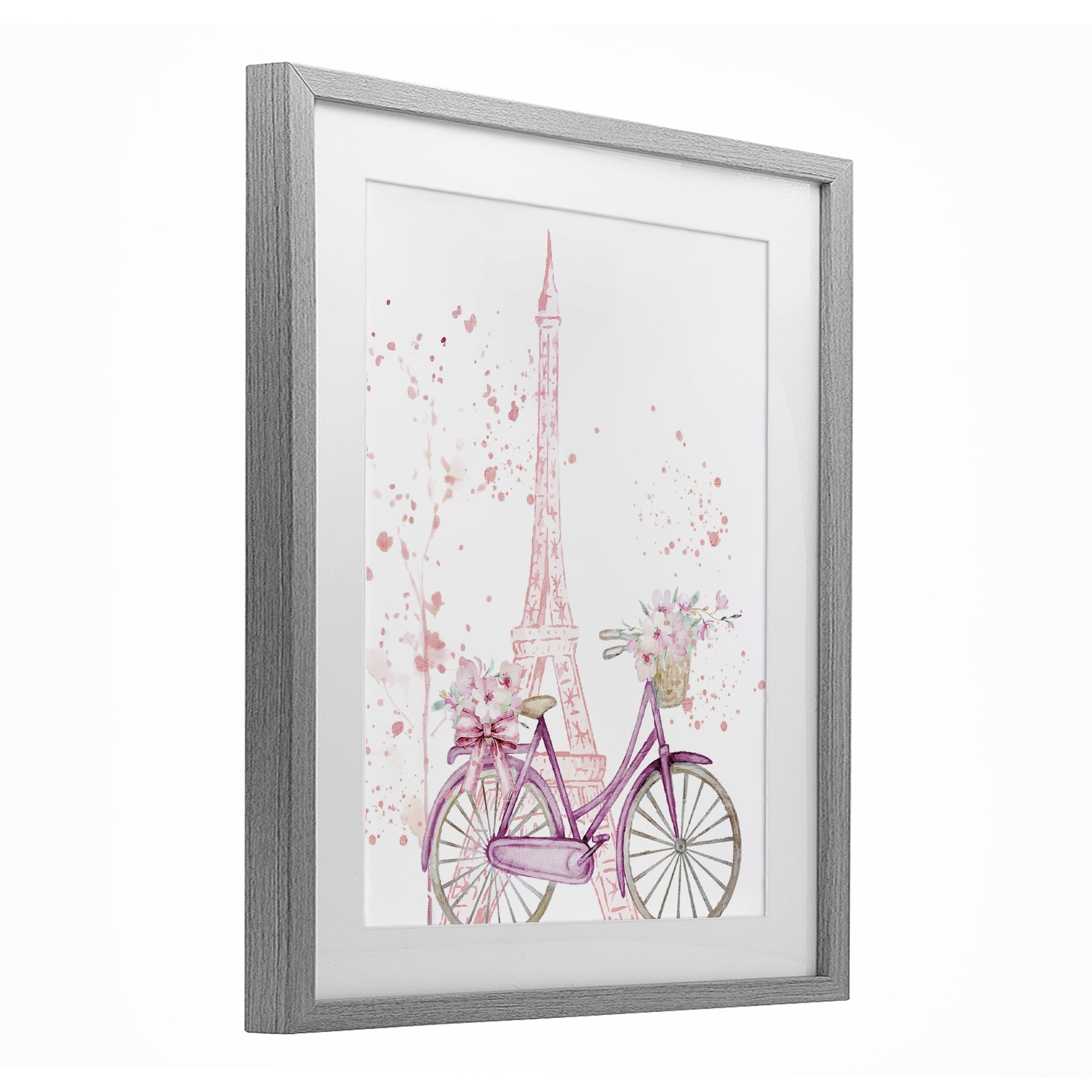 Parisian Bicycle & Modern Splatter Gray Framed Print Under Glass, design by Kim Allen