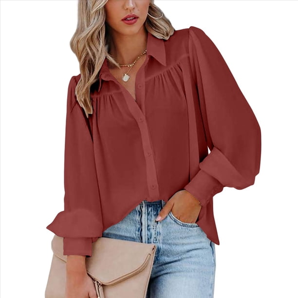 Blusa de Larga con Botones y Estampado de Farol para Mujer, Estilo Casual, 2025 Vino Tinto XL