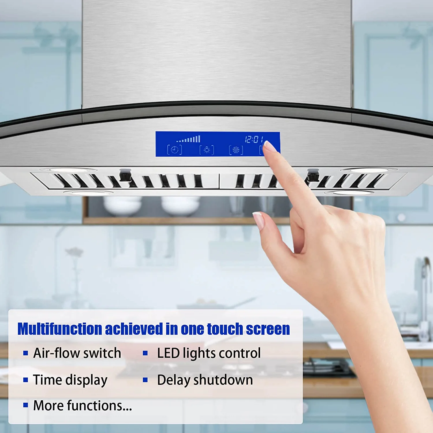 30 inch Island Mount Range Hood 700CFM Stainless Steel Touch Control Kitchen Vent Hood Island Range Hood 30 Inch 700 CFM Gesture & Touch Control Ceiling Mount Stainless Steel Kitchen Vent Hood, Kitch