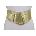 thumbnail image 4 of Women Gold Faux Leather Fashion Elastic Belt Hook Buckle M L, 4 of 12