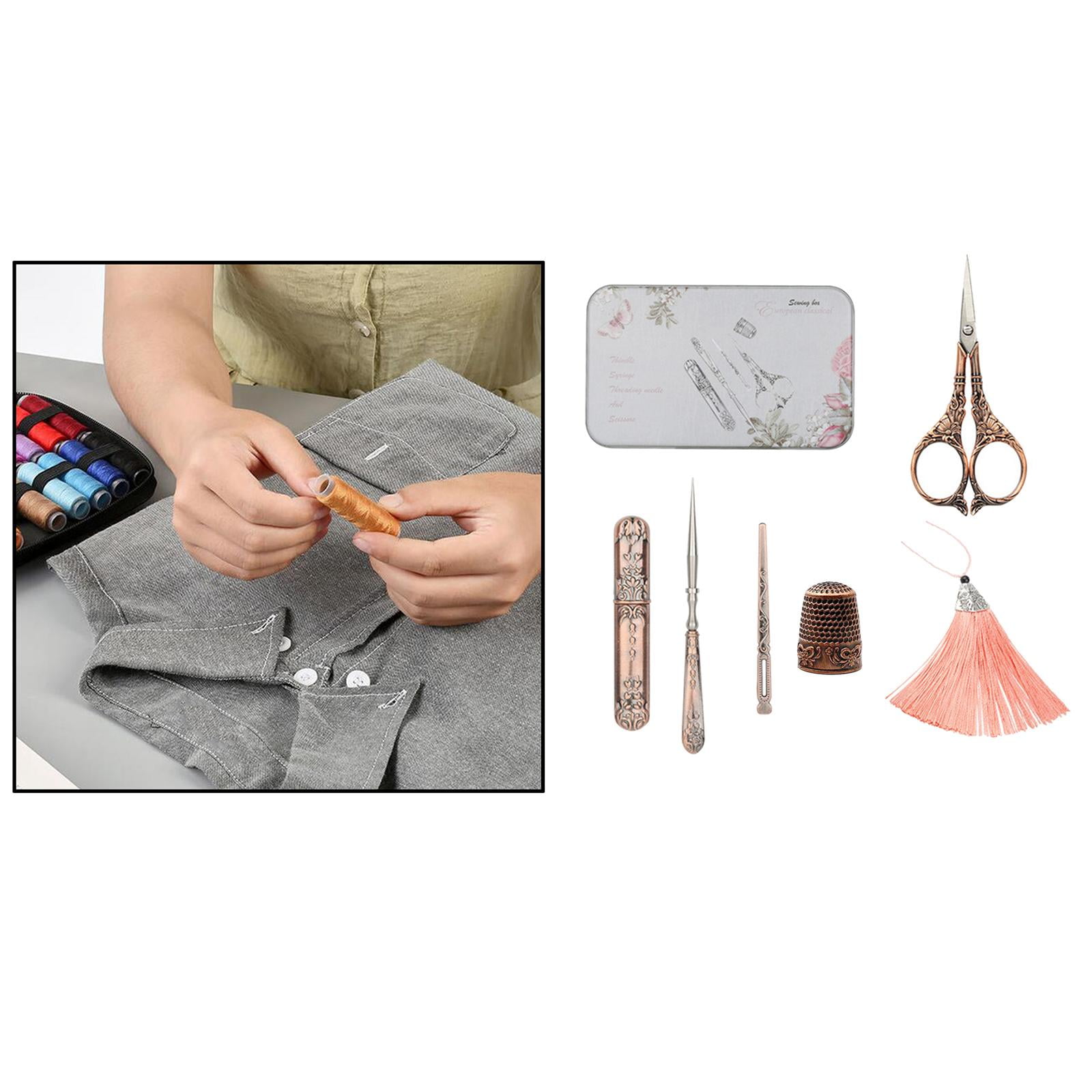 HOMYL 5Pcs/set Exquisite Vintage Scissors Set Scissors+Needle Storage Tube+Awl+Needle Lily