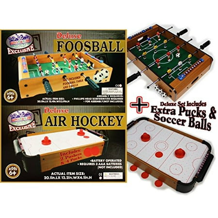 Deluxe Wooden Mini Table Top Air Hockey Extra Pucks Foosball