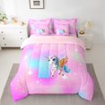 thumbnail image 2 of Manfei Letter F Monogrammed 7 Pieces Bedding Comforter Set,Cute Cartoon Unicorn Full Bedding Set,Pink Blue Fitted Sheet Flat Sheet For Child,Microfiber Room Decorative Reversible, 2 of 8