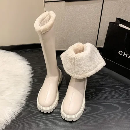 

Women‘s High Tube Boots Foldable Fleece Thermal Platform Round Toe Solid Zipper High Heel Boots Women‘s Footwear
