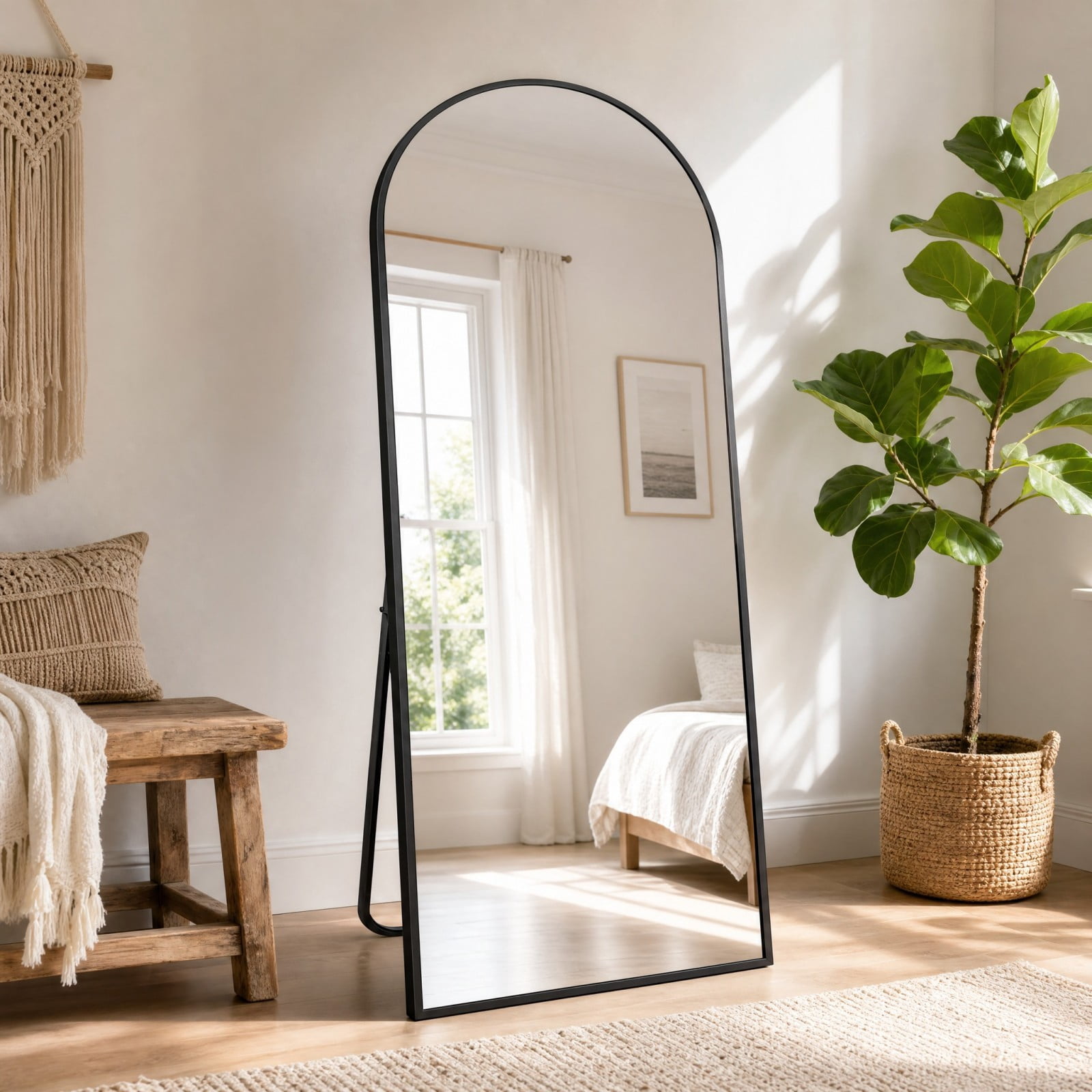 Mirrasia 30"x71" Arched Full Length Mirror, Modern Standing Mirror Floor Mirror, Black