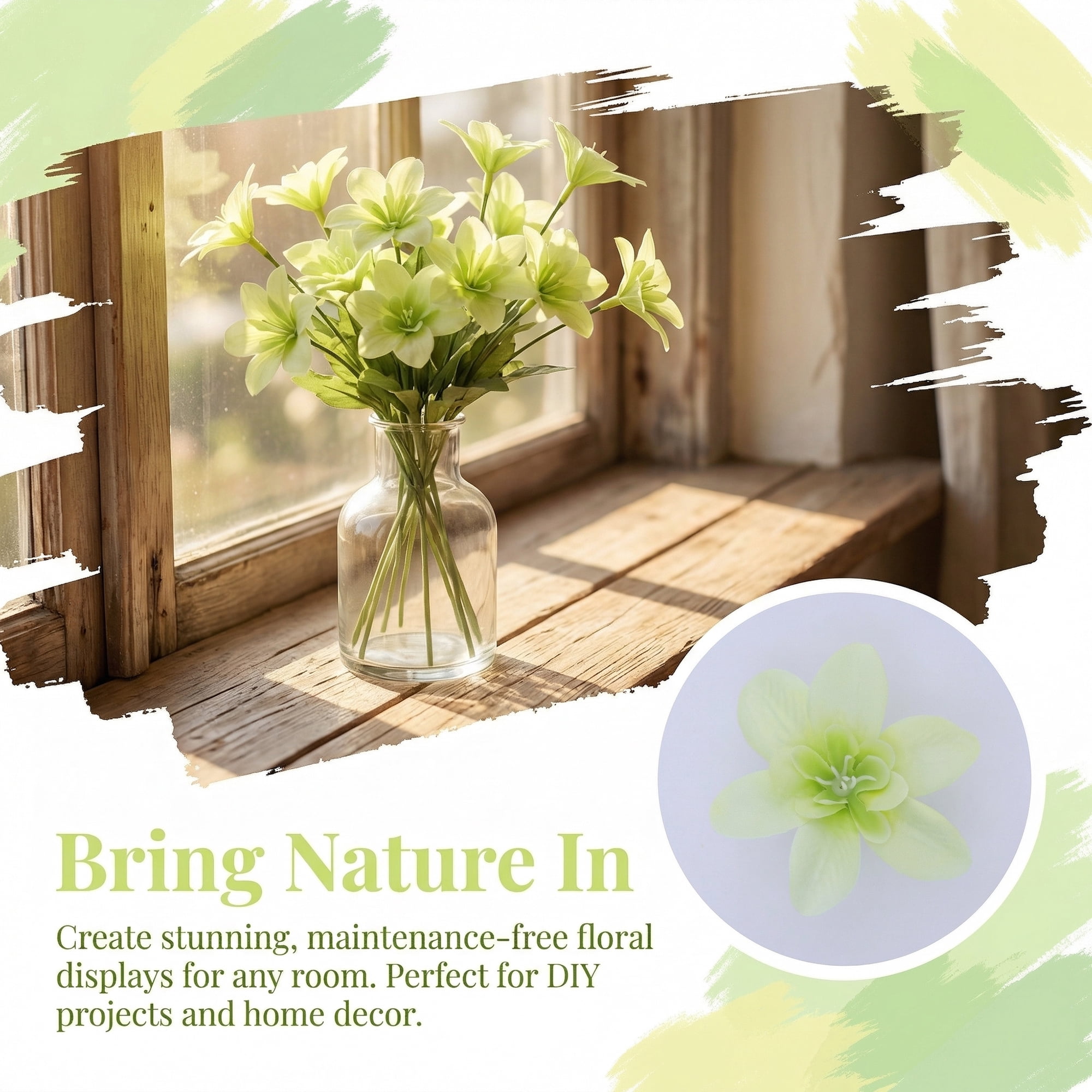 Unique Bargains Artificial Orchid Flowers Detachable HeadsSilk Phalaenopsis Green 5.9 in