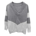 thumbnail image 4 of WREESH Woman Tops Classic V-Neck Long Sleeve Color Block Loose Knit Sweater Hedging Sweater Blouse, 4 of 4