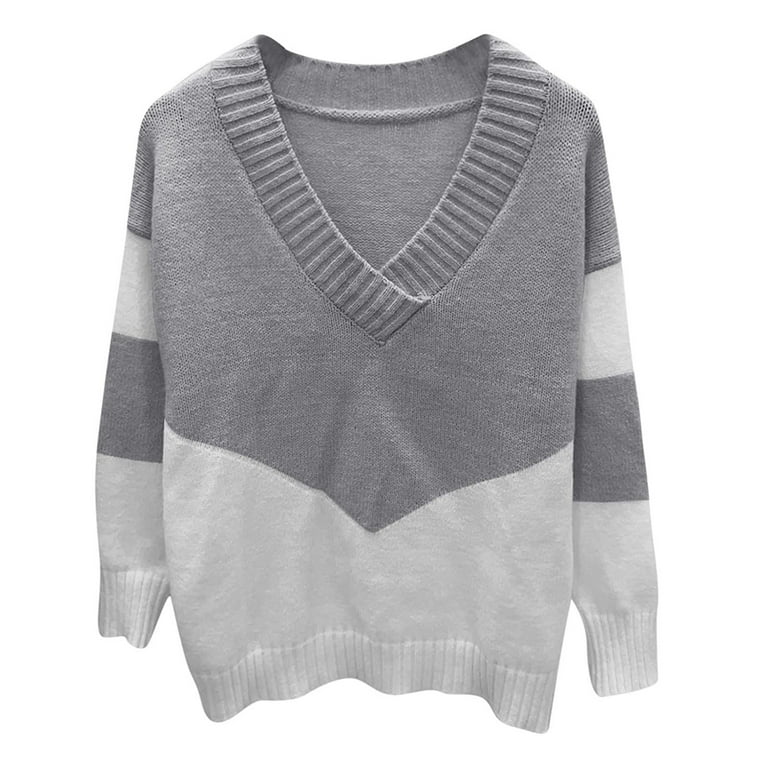 HAPIMO Sales Oversized Sweaters for Women Deep V Neck Long Sleeve