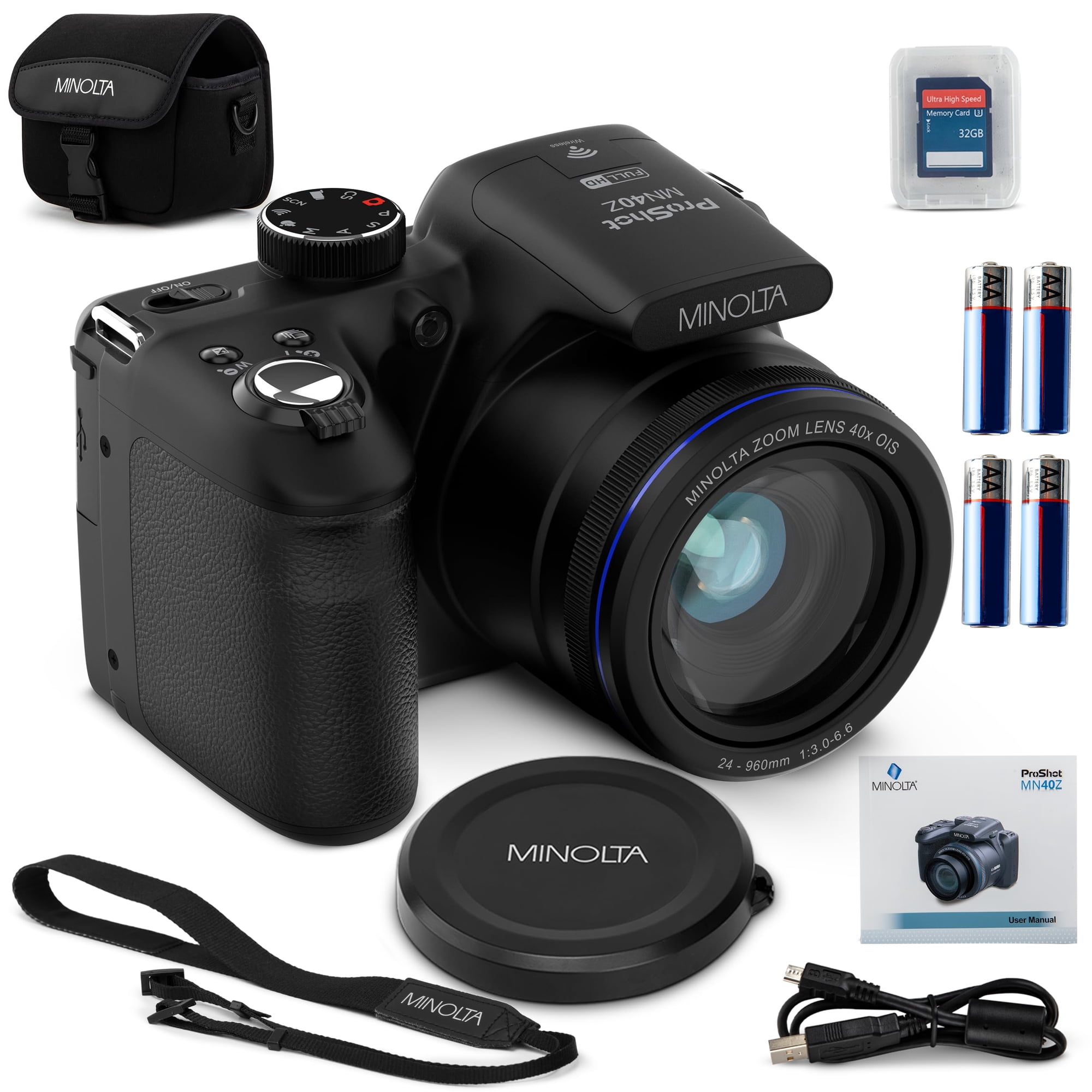 Minolta 20 Mega Pixels 40x Optical Zoom Digital Camera with 1080p FHD Video, Black