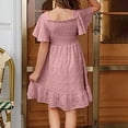 thumbnail image 4 of EnJoCho Girls' Square Neck Dress With Embroidery & Short Flare Sleeve A Line Dress For Toddler & Kids Little Girls’ Linen Sundress, 4 of 7