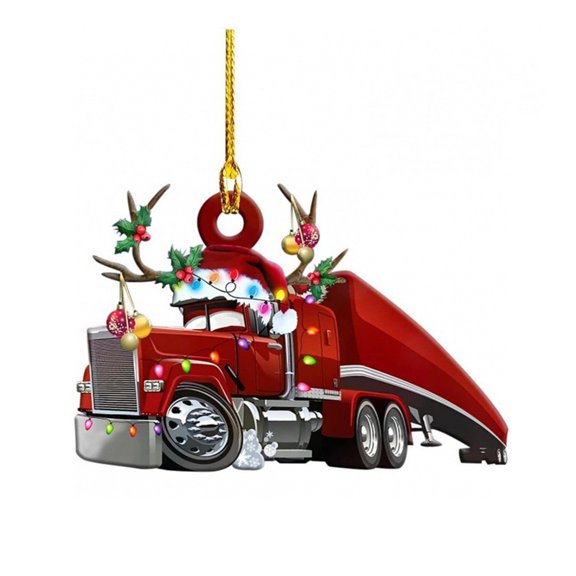 Xinwanna Christmas Vehicle Ornament Acrylic Truck Tractor Airplane Christmas Tree Ornament for Holiday Party Decoration (Type A)