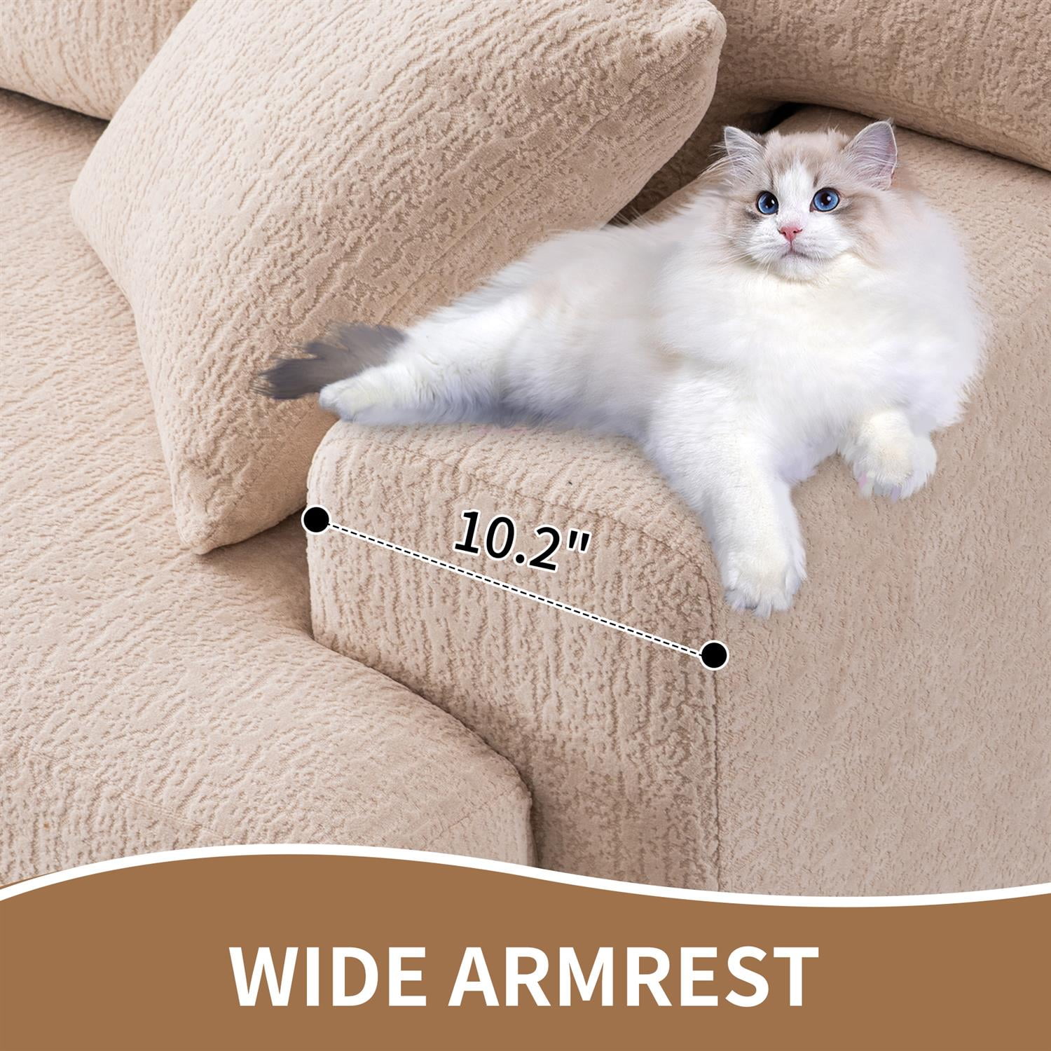 Demi Bonn 103" 4-Seater Compression Sofa Couch with Wood Grain Chenille Fabric, Full Sponge Cushion and 2 Cozy Pillows for Living Room, Beige