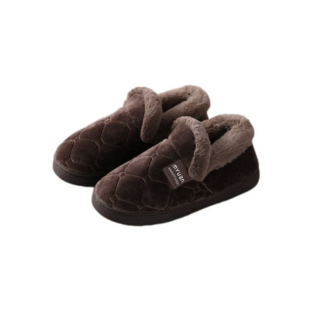 

Daeful Unisex Winter Slippers Lined House Shoes Diamond Plush Slipper Lightweight Breathable Moccasins Bedroom Comfort Bootie Dark Coffee 9.5-10