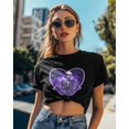thumbnail image 4 of T Shirts for Women Short Sleeve Cotton Crewneck T-Shirt, Skull Purple Heart Trendy Tee Tops Casual Basic T-Shirts, XS-5XL Black 3XL, 4 of 7