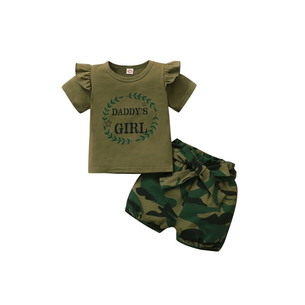 Canrulo Baby Girls Sister Matching Outfits Short Sleeve Shirt Camo Shorts Headband Set Walmart Com