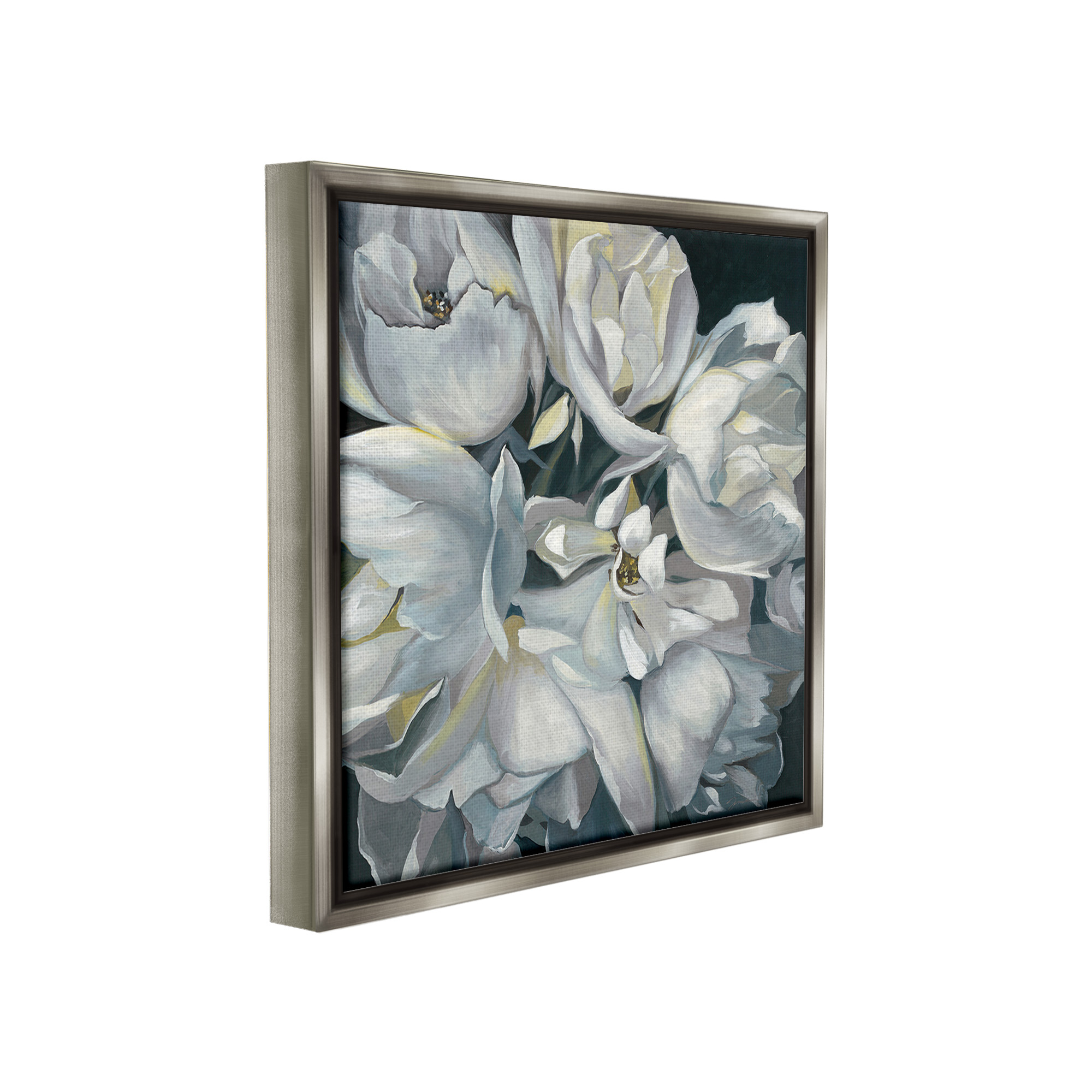 Stupell Industries Traditional Grey Blossom Botanical & Floral Painting Gray Floater Framed Canvas Art Print Wall Art, 25 x 25