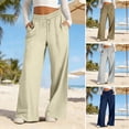thumbnail image 2 of Quixlent Women Pants Elastic Waist Adjustable Drawstring Straight Wide Leg Trousers with Pockets Pure Color Casual Pants Work Travel Daily Wear, 2 of 8