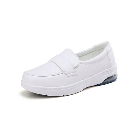 

Kesitin Women Lightweight Low Wedge Loafers Driving Comfort Nurse Shoes Anti-Slip Round Toe Casual Shoe White 5.5