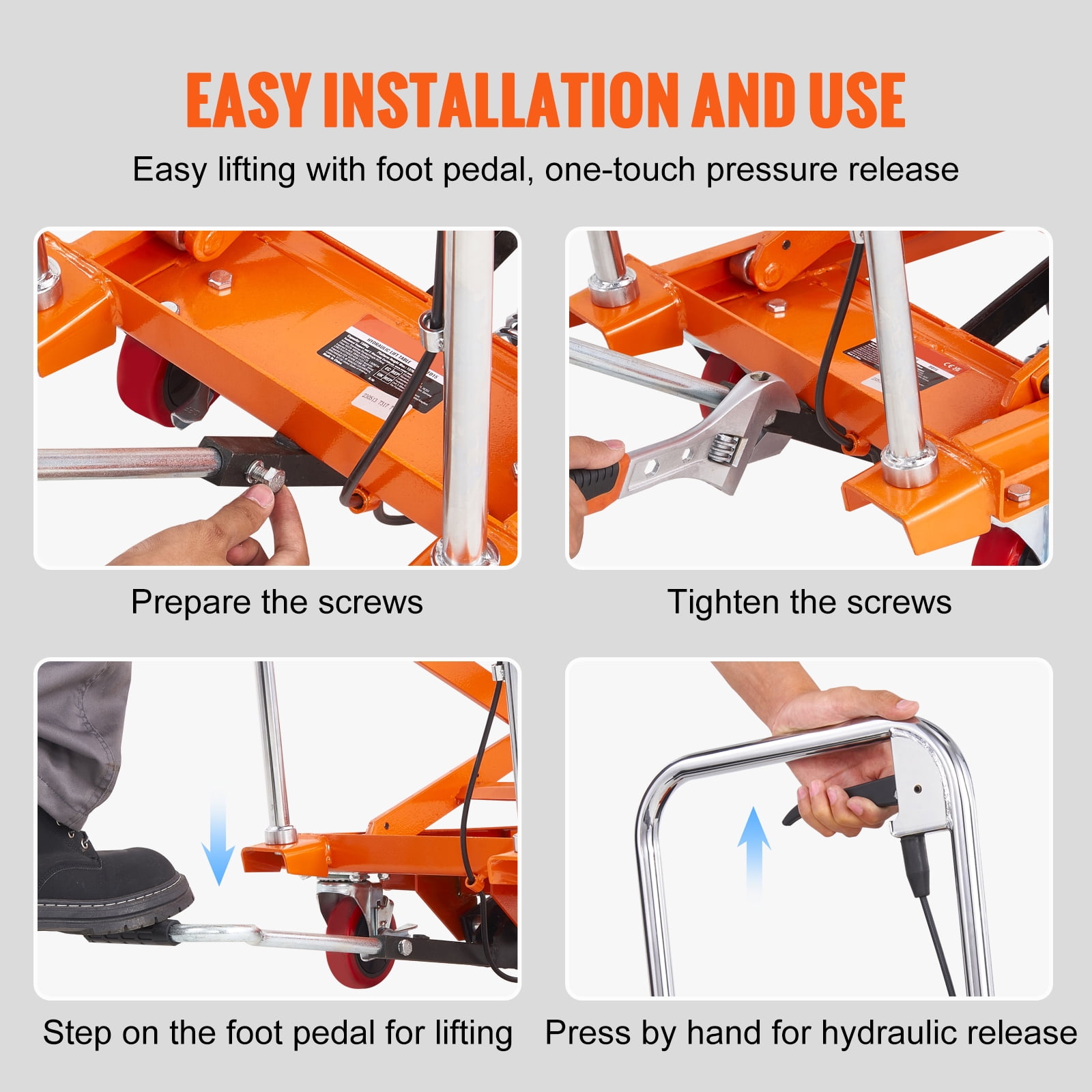 KFFKFF Hydraulic Lift Table Cart, 330lbs Capacity, 50" Adjustable Height, Manual Double Scissor Design with 4 Wheels and Non-slip Surface, Ideal for Material Handling and Transport