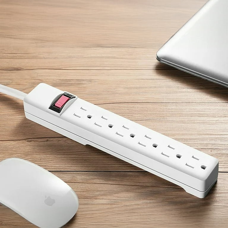 Hyper Tough Power Strip with 6 Outlets, 2.5-Foot Cord, White