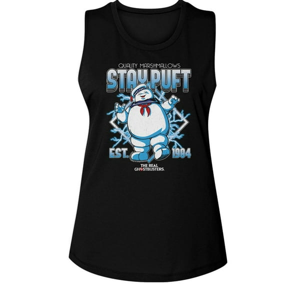 The Real Ghostbusters Stay Puft Electricity Black Women's Muscle Tank Top T-Shirt