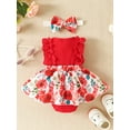 thumbnail image 4 of Newborn Baby Girl Romper Dress Flower Print Lace Ruffled Jumpsuit with Headband Cute Summer Clothes, 4 of 8
