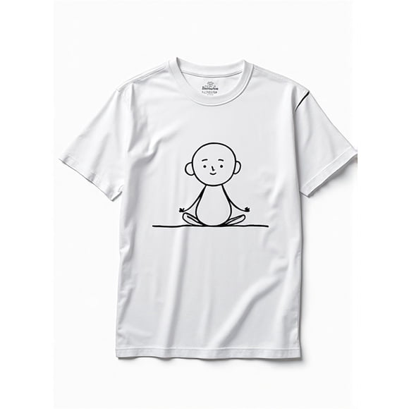 T Shirt Easy Line Drawing for Both Genders Short Sleeve Crew Neck Top Featuring a Serene Expression Design