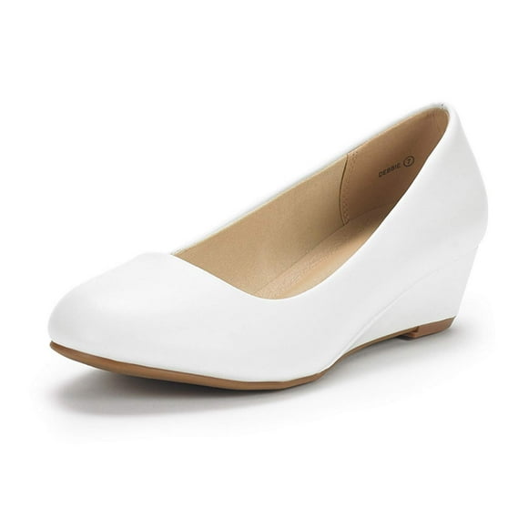 DREAM PAIRS Chaussures à Talon Compensé Moyen pour Femmes Debbie, Taille 6.5, Blanc/pu, Debbie