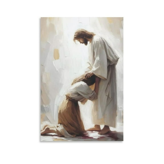 Jesus Christ Wall Art Jesus And Woman Poster Jesus Heals Bleeding Woman Canvas Print Poster Decorative Painting Canvas Wall Art Living Room Posters Bedroom Painting 12x18inch(30x45cm)
