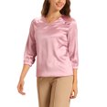 thumbnail image 4 of INSPIRE CHIC Women's Satin Blouse Casual Solid Long Sleeve V Neck Top Shirts S Pink, 4 of 6