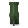 thumbnail image 2 of BLISSFUL STEP Women's Ankle Boots Faux Suede Pointed Toe Stiletto Heel Ruffle Back Zip Boots Green 10, 2 of 7