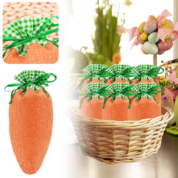 CoreLiving Easter Treat Bags Carrot Shaped Fabric Drawstring Gift Pouches with Velvet and Twine Design for Spring Party Favors Easter Egg Hunt Outdoor Activities