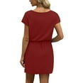 thumbnail image 4 of UoCefik Womens Shoes Dressy Casual Summer Loose V Neck Short Sleeve Tee Shirt Sundress A-Line Tie Waist Cute Mini Dresses Hawaiian Fashion Casual Beach Dress with Pockets Red XL, 4 of 5