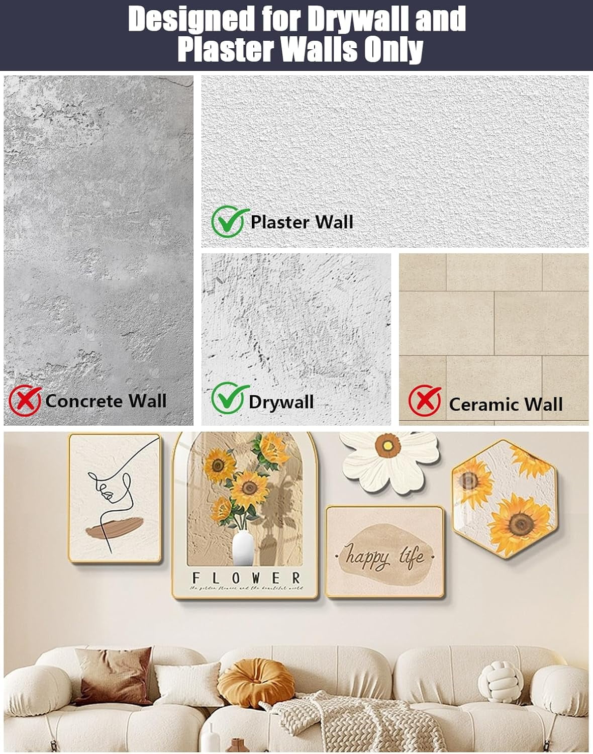 Claw Drywall Picture Hanger, Heavy Duty Picture Hooks for Drywall and Concrete Wall, No Damage Wall Frame Hanging Hooks for Mirror Photo Poster Painting Decor