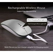 Rechargeable Wireless Mouse, 2.4G Slim Mute Silent Click Noiseless Optical Mouse with USB Receiver (Stored at Bottom of The Mouse)