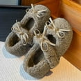 thumbnail image 3 of Kids Girl's Slip On Plush Mary Jane Shoes Fleece Lined Non Slip Loafers Toddler Cute Bowknot Princess Dress Shoes Brown Size 12 Little Child, 3 of 7
