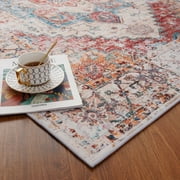 TWINNIS Boho Area Rug Vintage Tribal Carpet Anti-Slip Rug Washable Persian Carpet for Living Room Bedroom,Orange,4'x6'