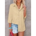thumbnail image 5 of Eytino Womens Button Down V Neck Shirts Striped Long Sleeve Blouse Roll up Sleeve Button Down Blouses Top with Pockets, 5 of 8