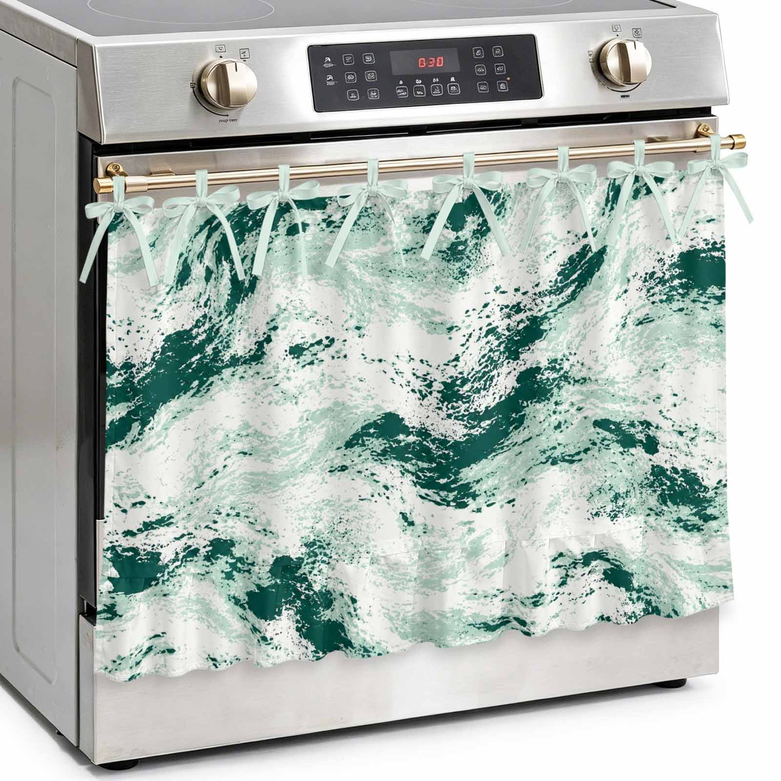 Green Marble Oven Skirt Curtain Kitchen Stove Skirt Cover with Tie Top Modern Abstract Art Ink Painting Decorative Cabinet Cover Dishwasher Curtain for Farmhouse Decor 32x24 Inch